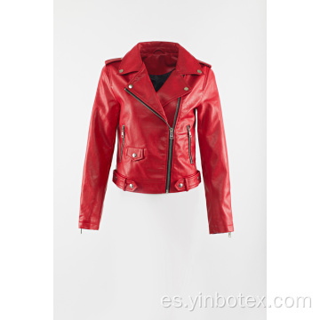 Chaqueta moto pu brillo rojo